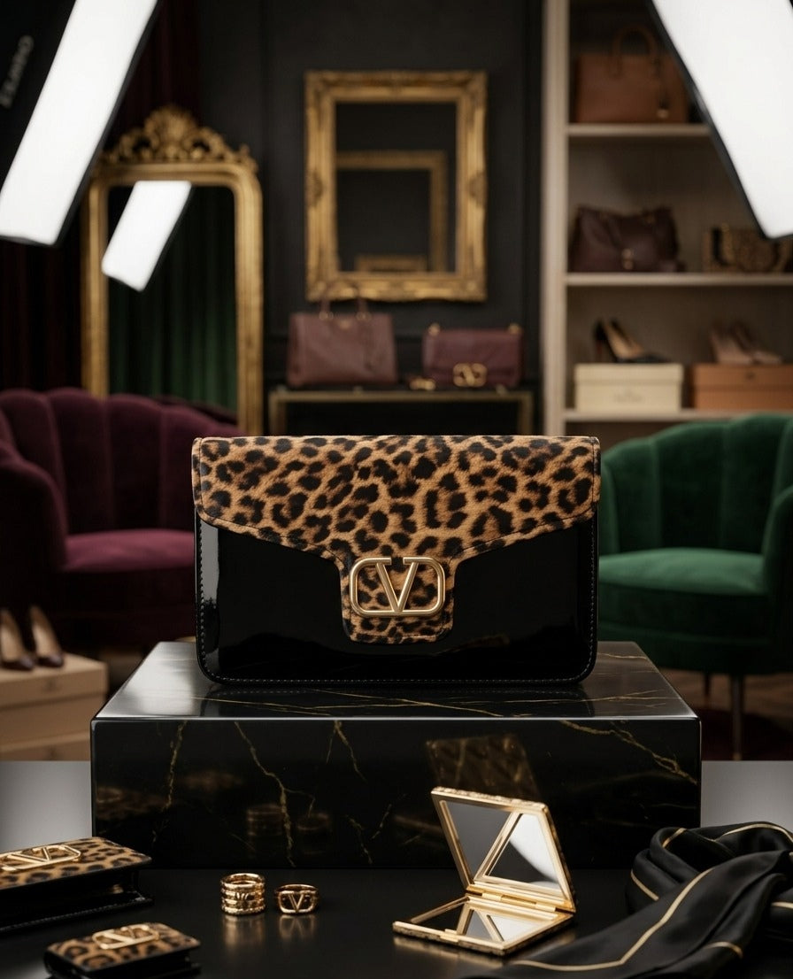 Wild Elegance Leopard Patent Leather Handbag
