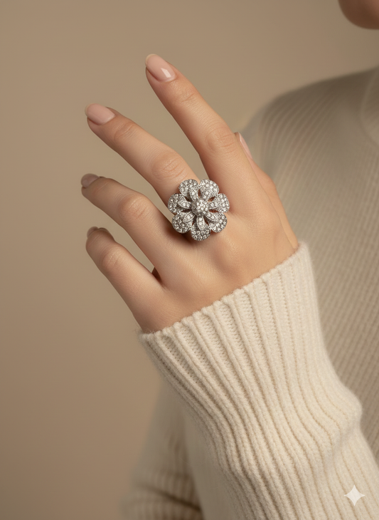 Grand Petal Pavé Cocktail Ring