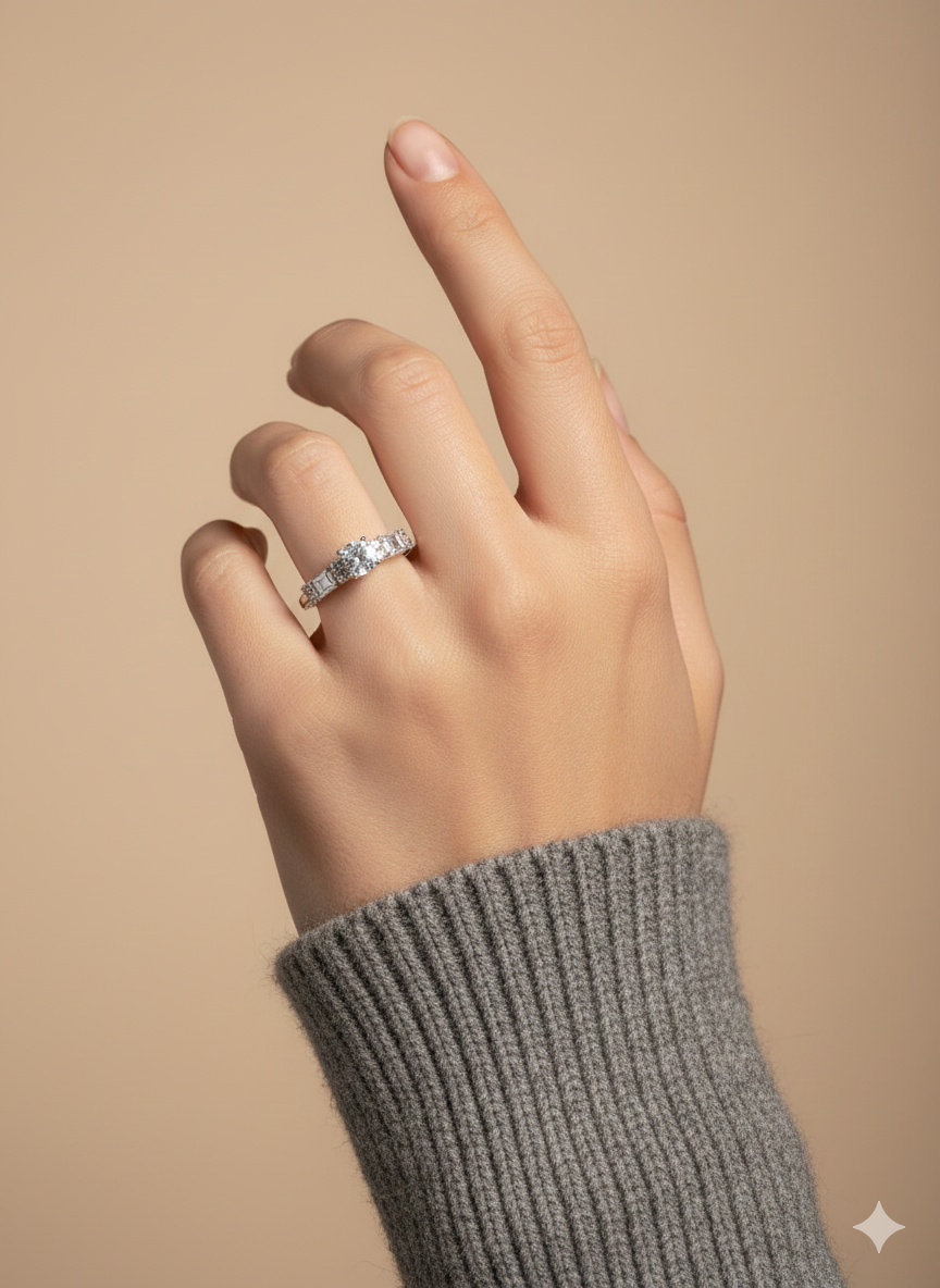 Princess & Baguette Adjustable Ring