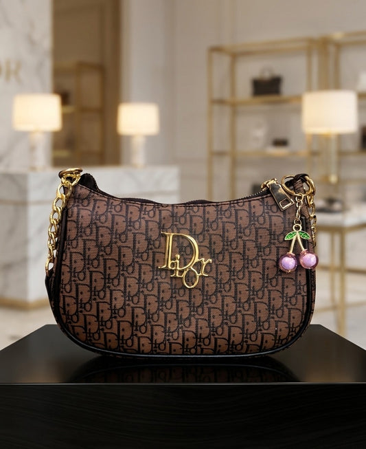 Classic Brown Vintage Handbag with Golden Accents