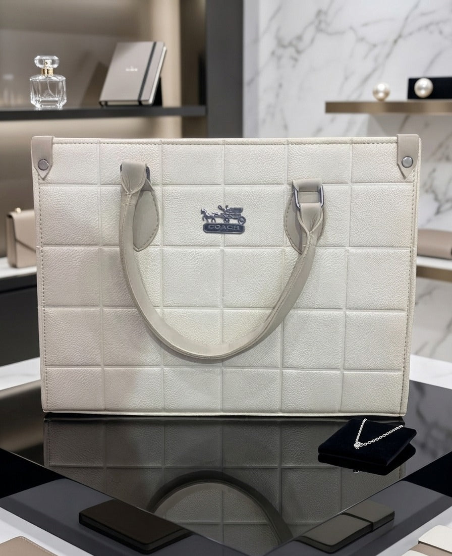 Cream Imperial Pebbled Executive Tote Bag