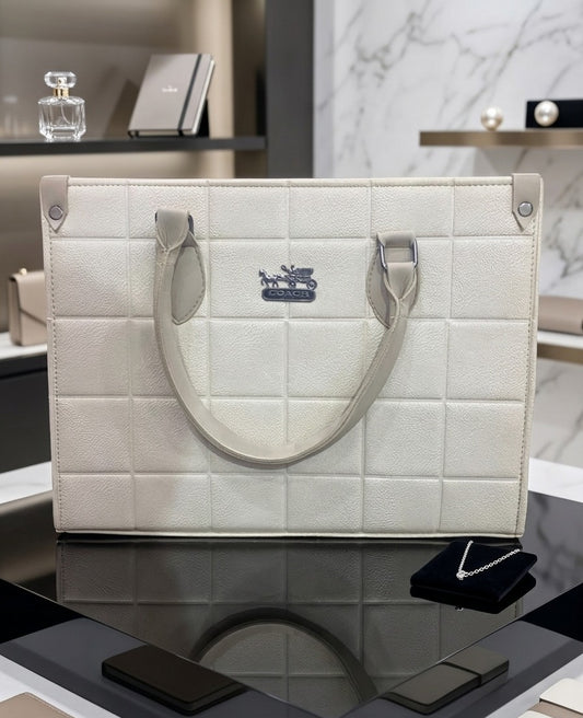 Cream Imperial Pebbled Executive Tote Bag