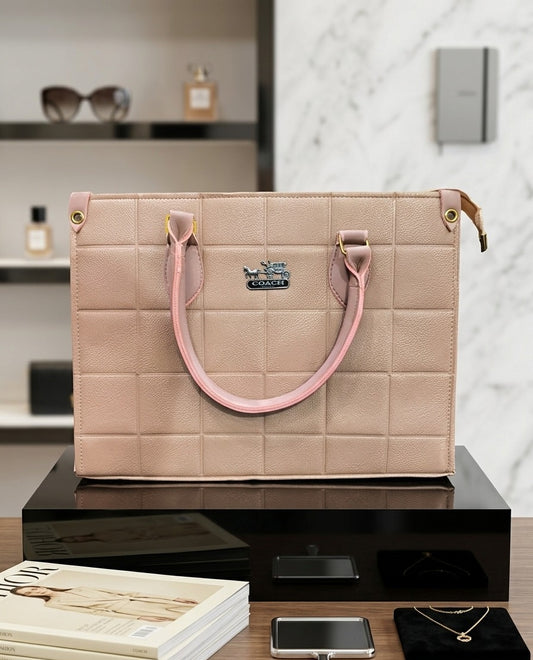 The Blush Opulence Grid-Sculpted Executive Tote